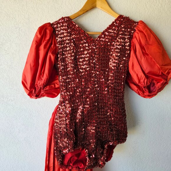 Vintage 40s 50s Red Sequin Burlesque USO Showgirl Chorus Bow Stage Costume XS - Picture 2 of 11
